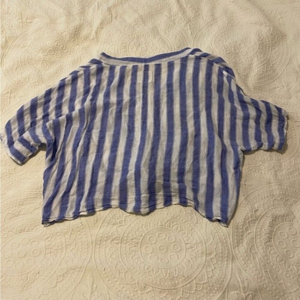 Rails Thea Top Linen Blend Large Striped Coastal … - image 8